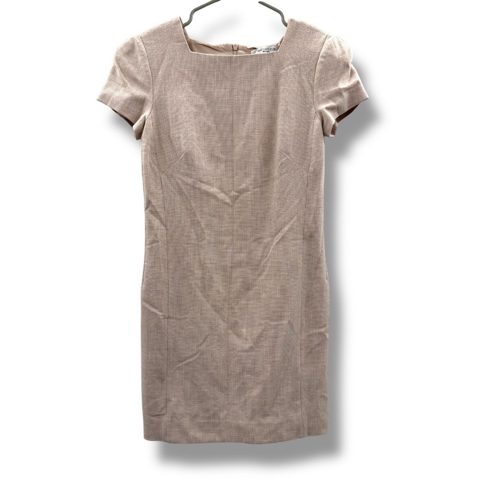 MM LaFleur Sheath Dress Women's 0P Beige White Crosshatch Office Career Classic